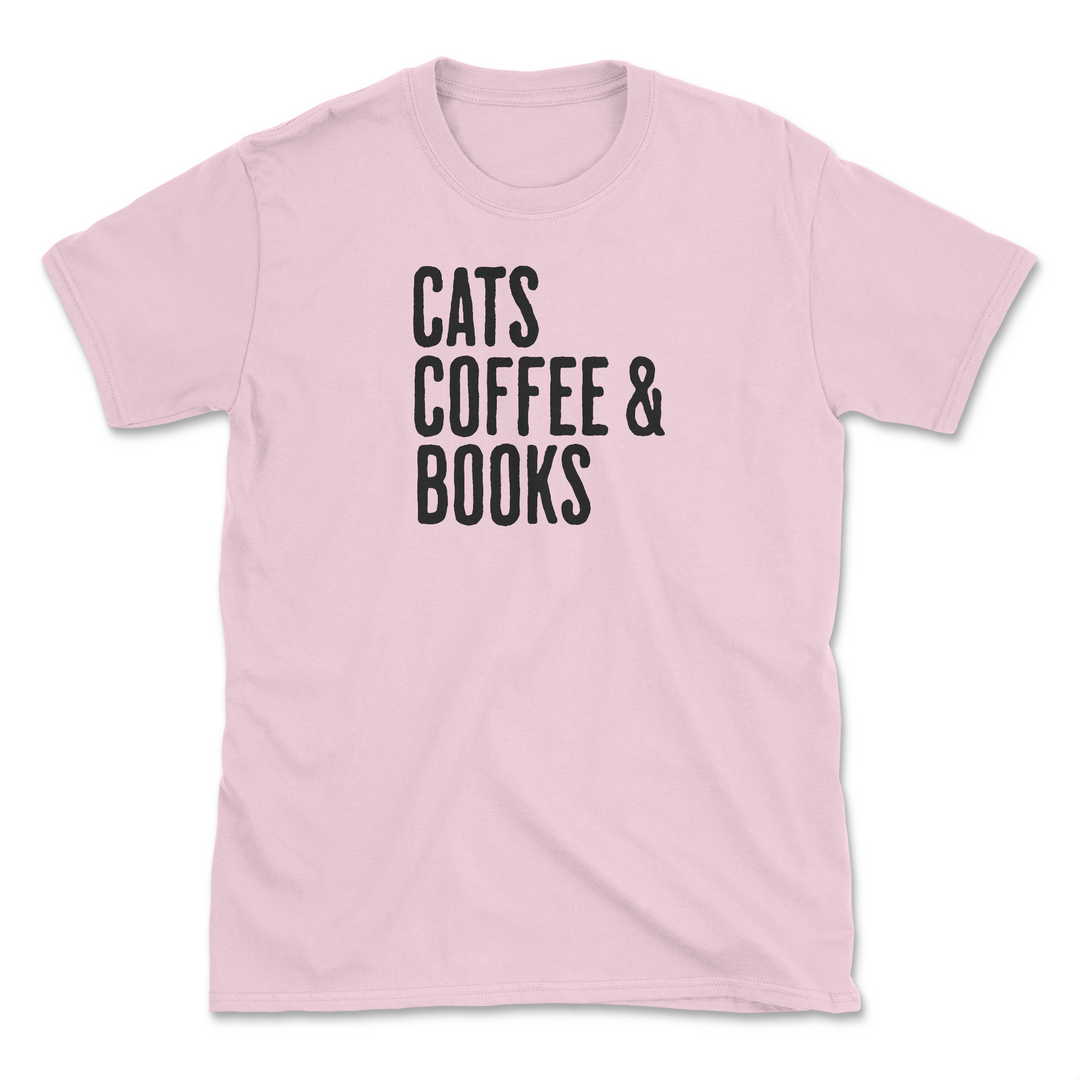 Cats, Coffee & Books - Front Print - Light Pink (Adult Short Sleeve T-Shirt)