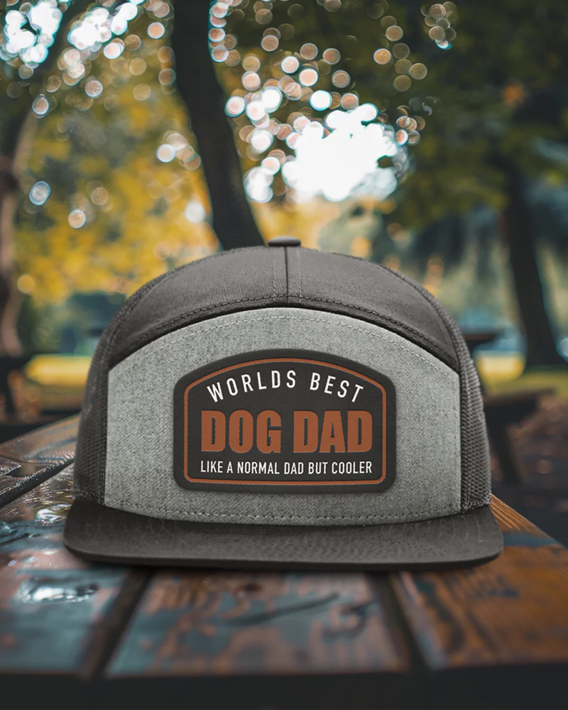 Worlds Best Dog Dad Black Patch 7 Panel Hats