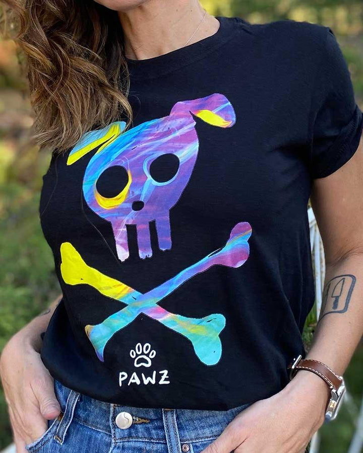 Pawz Watercolor Skull & Bones Black Short Sleeve Tee - Pawz